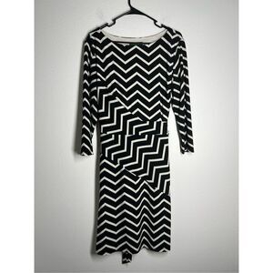 RALPH LAUREN BLACK & WHITE CHEVRON PRINT DRESS W/TIE All-Season Size 16